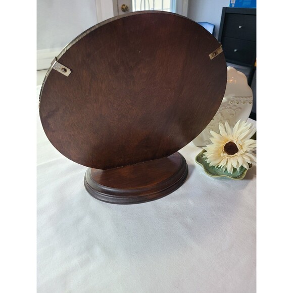 Vintage Round Mirror on Wood Base 12" Beveled Vanity Decor Rustic Accent - Picture 9 of 9